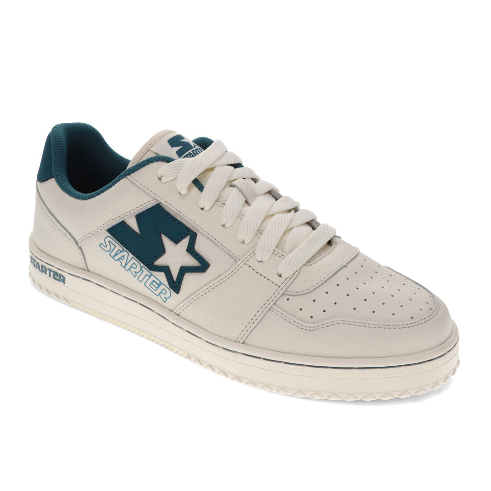 Off White/Green-Starter Mens LFS 1 Genuine Leather Casual Lace Up Sneaker Shoe
