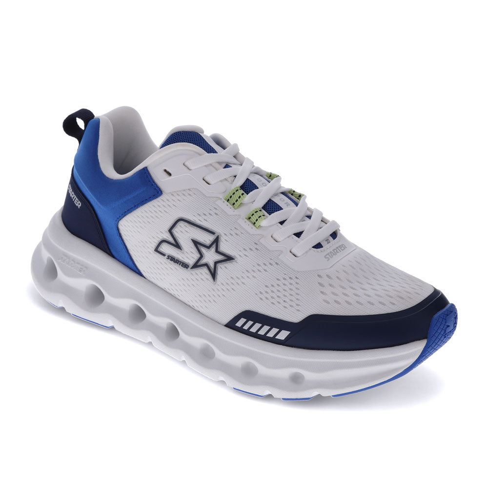 White/Navy/Blue-Starter Mens Bolt Synthetic Leather Casual Lace Up Sneaker Shoe