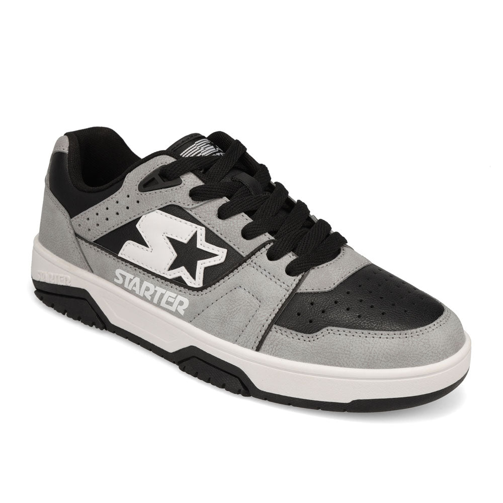Gray/Black-Starter Mens Fast Break Low Genuine Leather Sneaker
