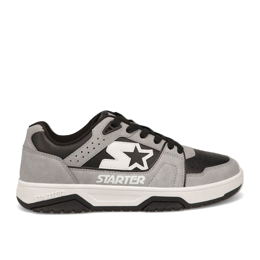 Gray/Black-Starter Mens Fast Break Low Genuine Leather Sneaker