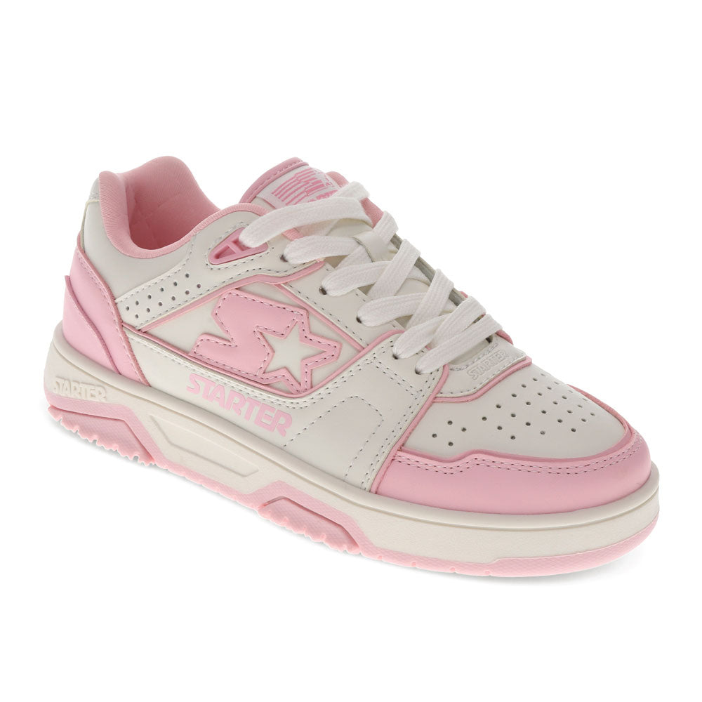 Star White/Rose-Starter Womens Fast Break Low S Synthetic Leather Casual Lace Up Sneaker Shoe