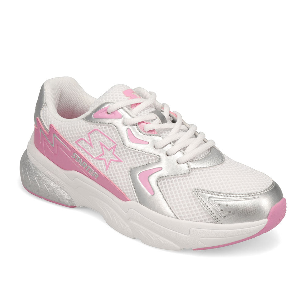 White/Pink/Silver-Starter Womens Star Light Synthetic Leather and Mesh Sneaker