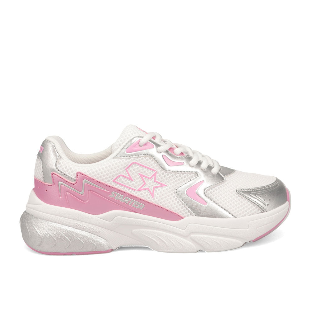 White/Pink/Silver-Starter Womens Star Light Synthetic Leather and Mesh Sneaker