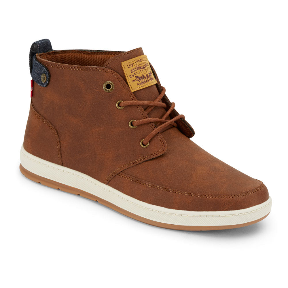 British Tan-Levi's Mens Atwater Waxed Synthetic Leather Casual Lace-up Hightop Sneaker Boot