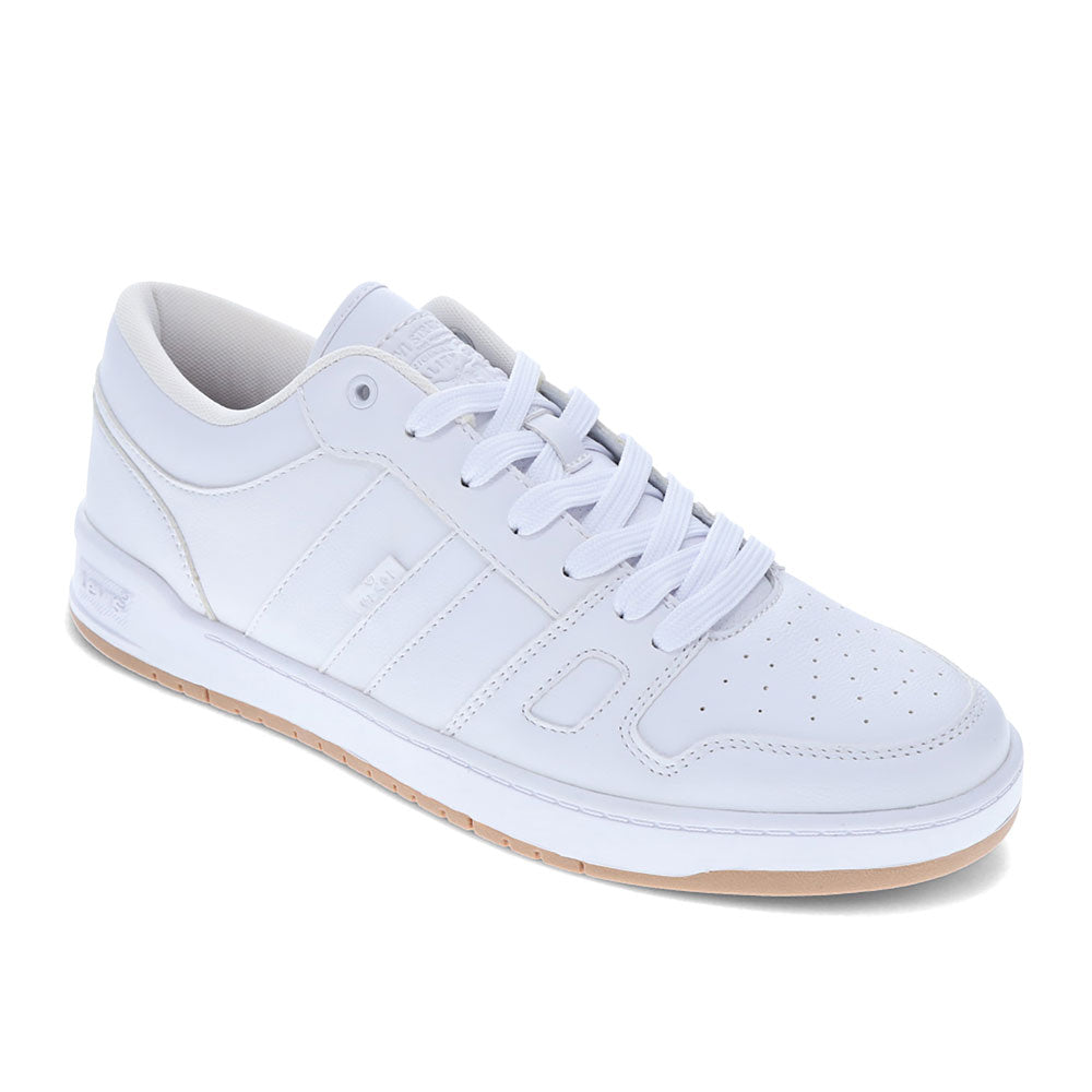 White/Gum-Levi's Mens BB Lo Tumbled UL Vegan Synthetic Leather Casual Lace Up Sneaker Shoe