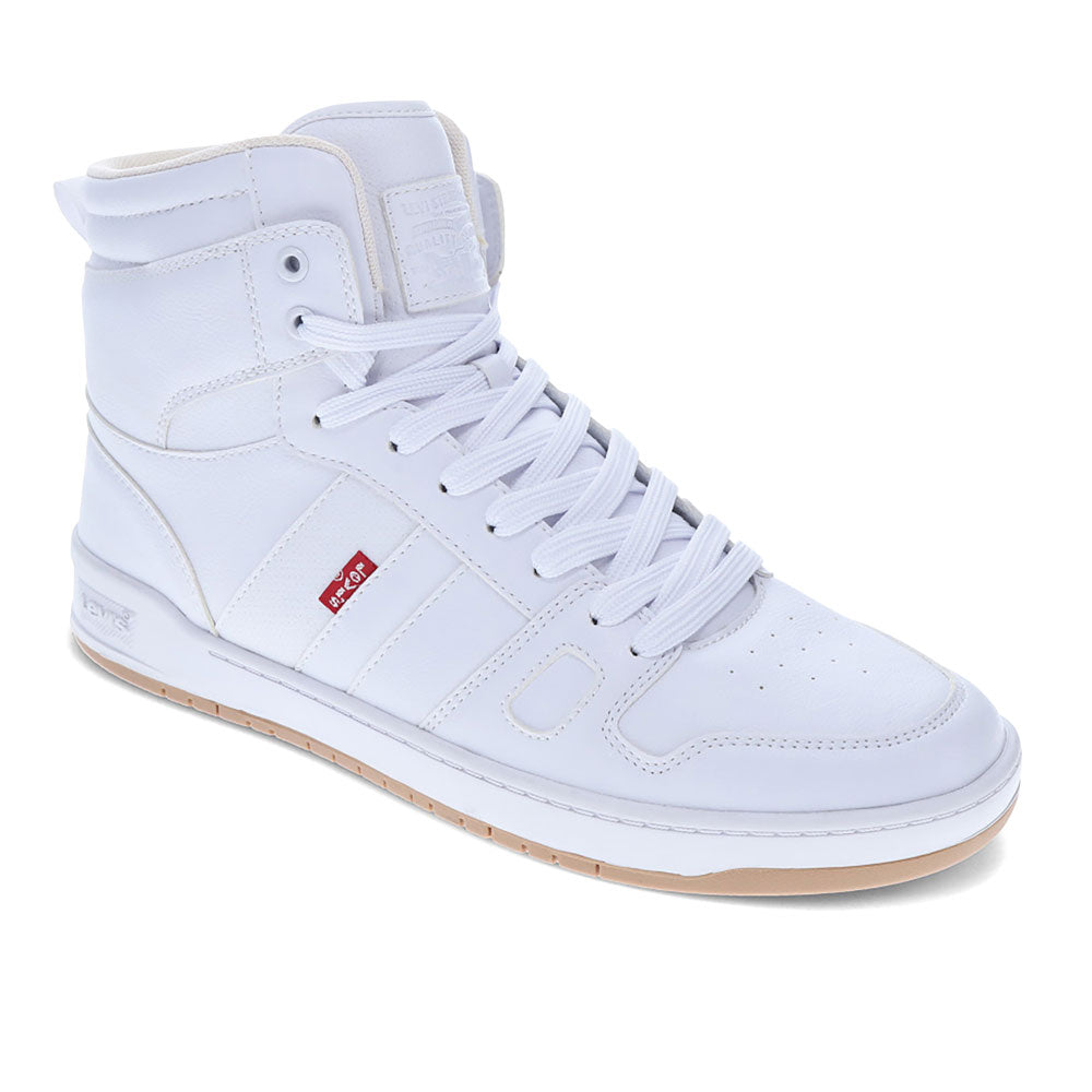 White/Gum-Levi's Mens BB Hi Pebbled Vegan Synthetic Leather Casual Hightop Sneaker Shoe