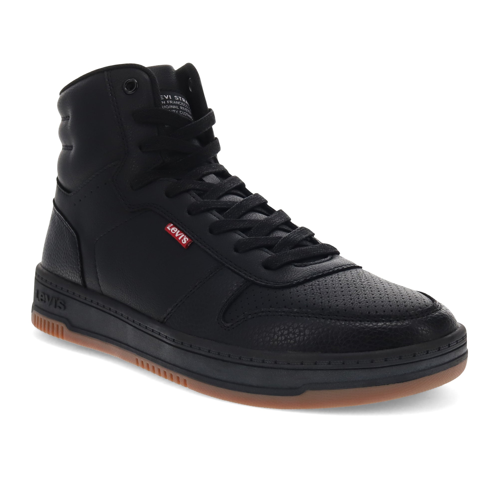 Black/Gum-Levi's Mens Drive Hi Vegan Synthetic Leather Casual Hightop Sneaker Shoe
