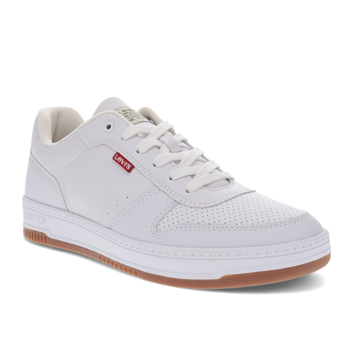 White/Gum-Levi's Mens Drive Lo Synthetic Leather Casual Lace Up Sneaker Shoe