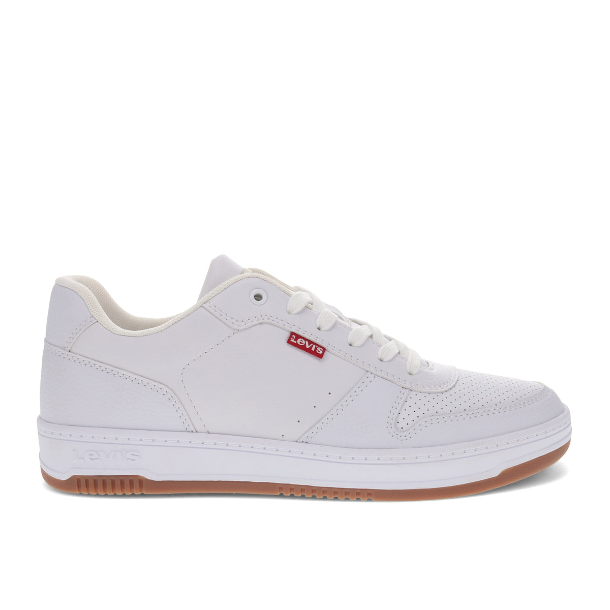 White/Gum-Levi's Mens Drive Lo Synthetic Leather Casual Lace Up Sneaker Shoe
