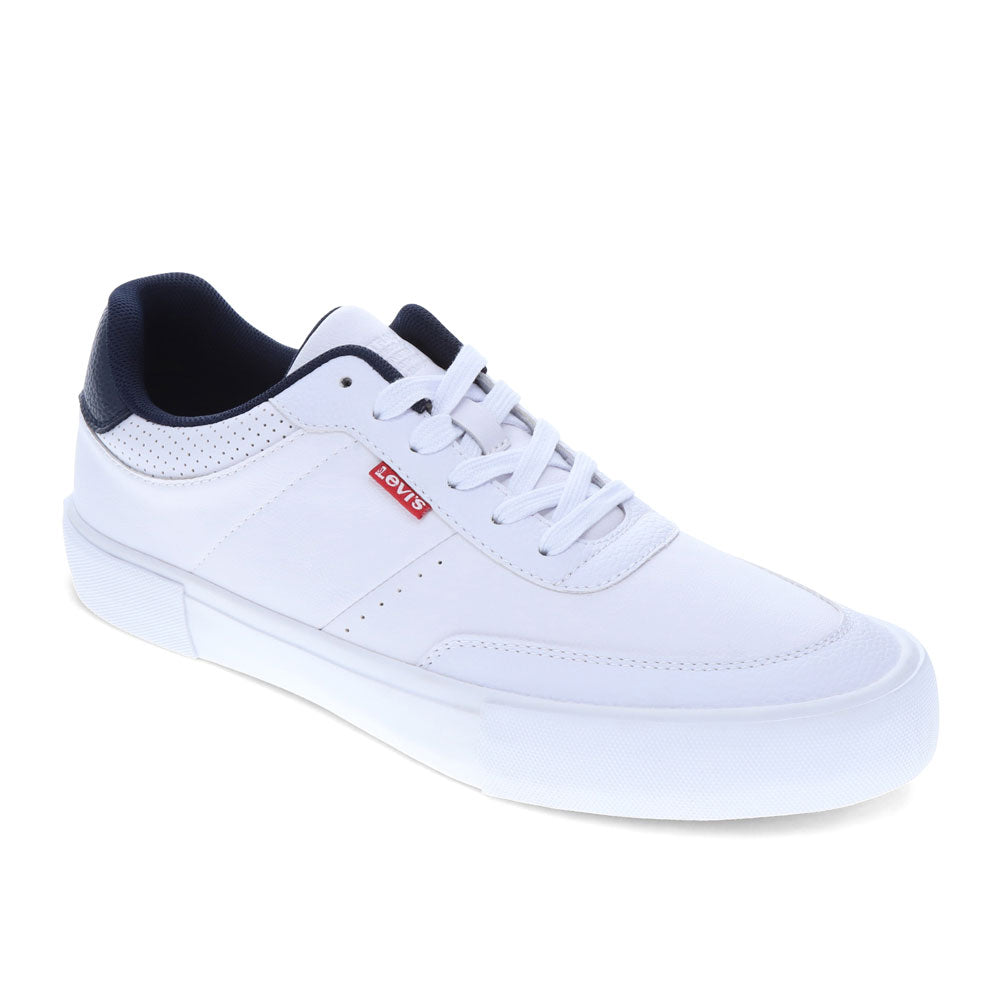 White/Navy-Levi's Mens Munro NM Vegan Synthetic Leather Casual Lace Up Sneaker Shoe