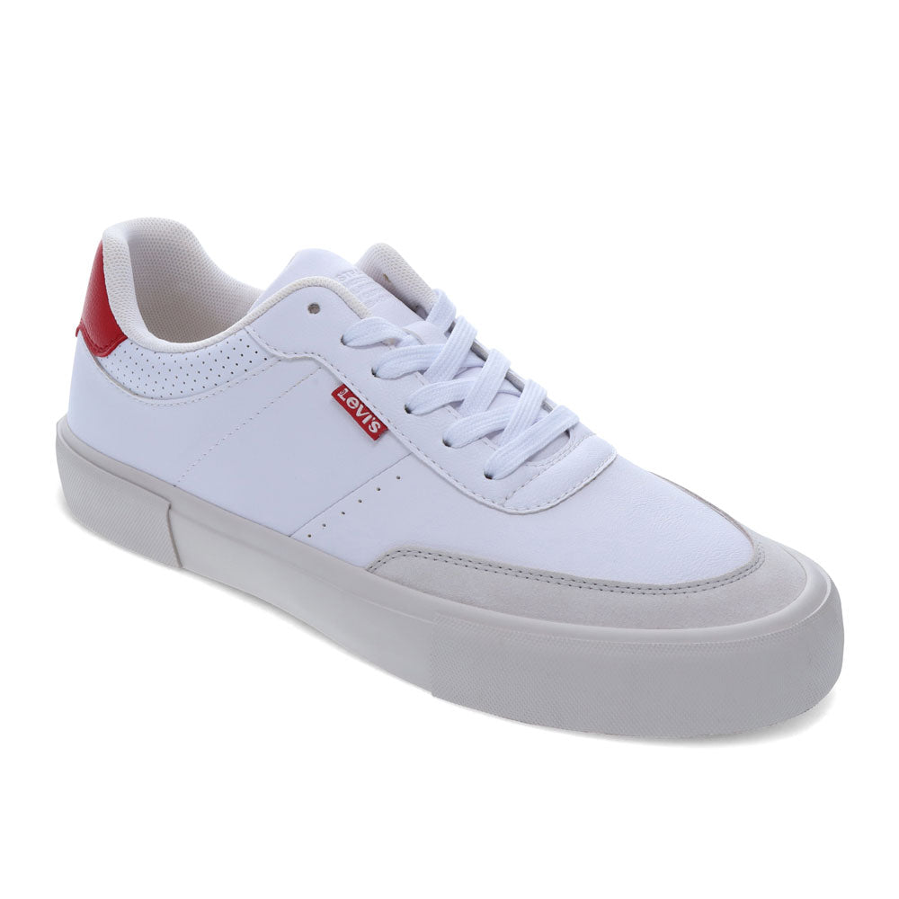 White/Grey/Red-Levi's Mens Munro NM Vegan Synthetic Leather Casual Lace Up Sneaker Shoe