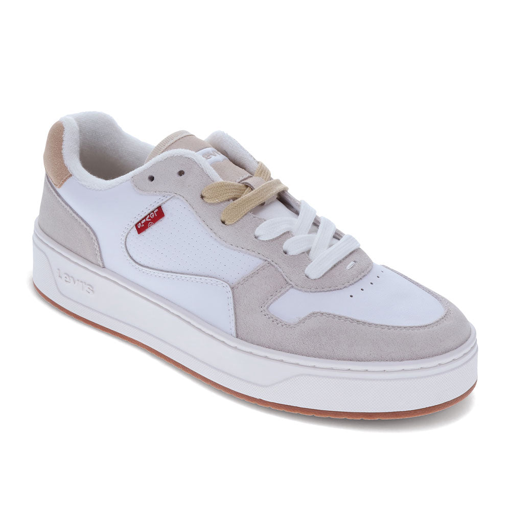 Off White-Levi's Mens Glide Genuine Leather Lace-Up Casual Sneaker Shoe