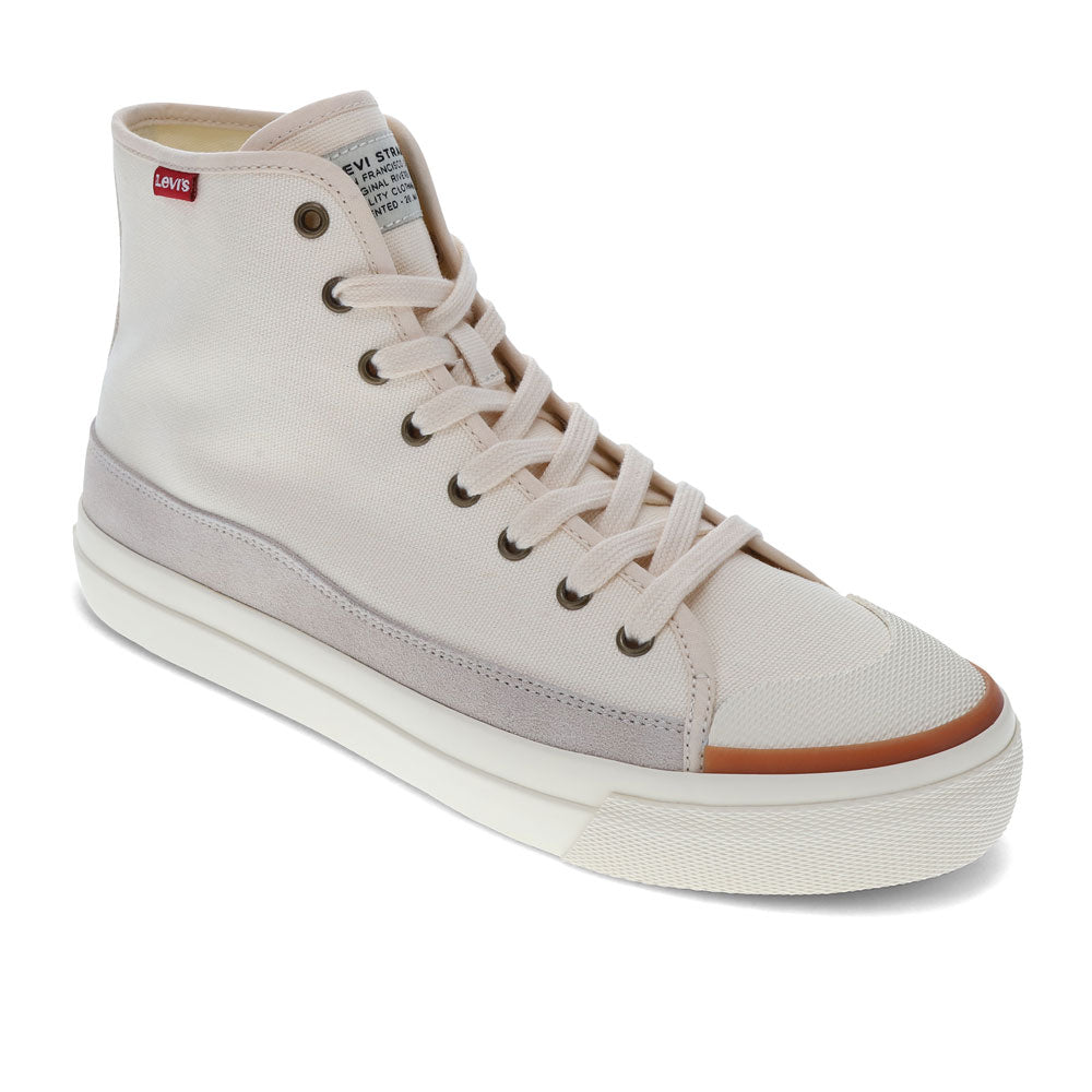 Ecru-Levi's Mens Square Hi Twill and Suede High-Top Casual Sneaker Shoe