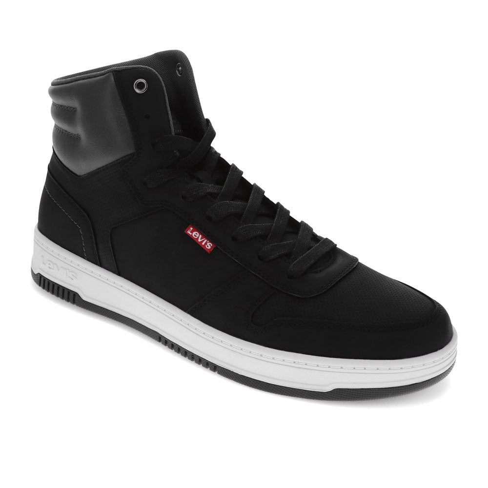 Black/Charcoal-Levi's Mens Drive Hi CBL Vegan Leather Casual Hightop Sneaker Shoe