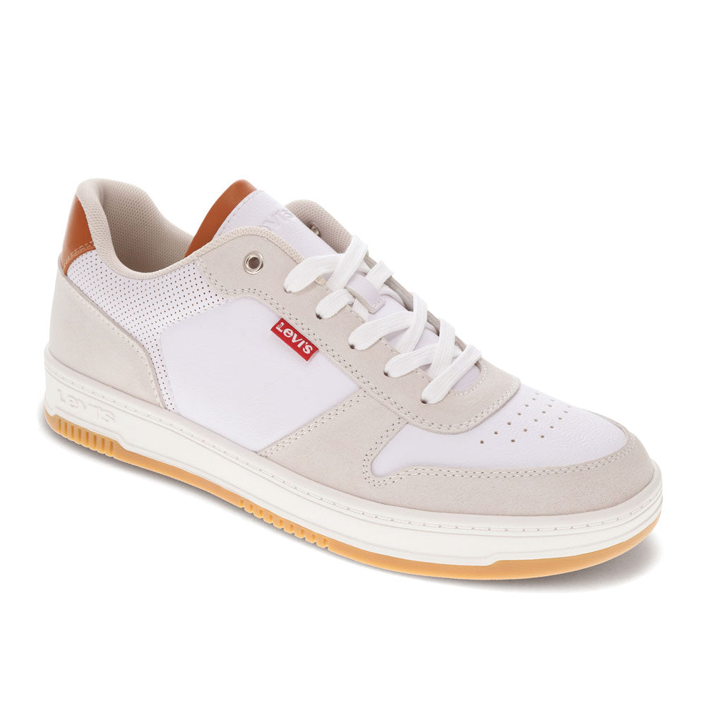White/Cement/Tan-Levi's Mens Drive Lo 2 Vegan Leather Casual Lace Up Sneaker Shoe