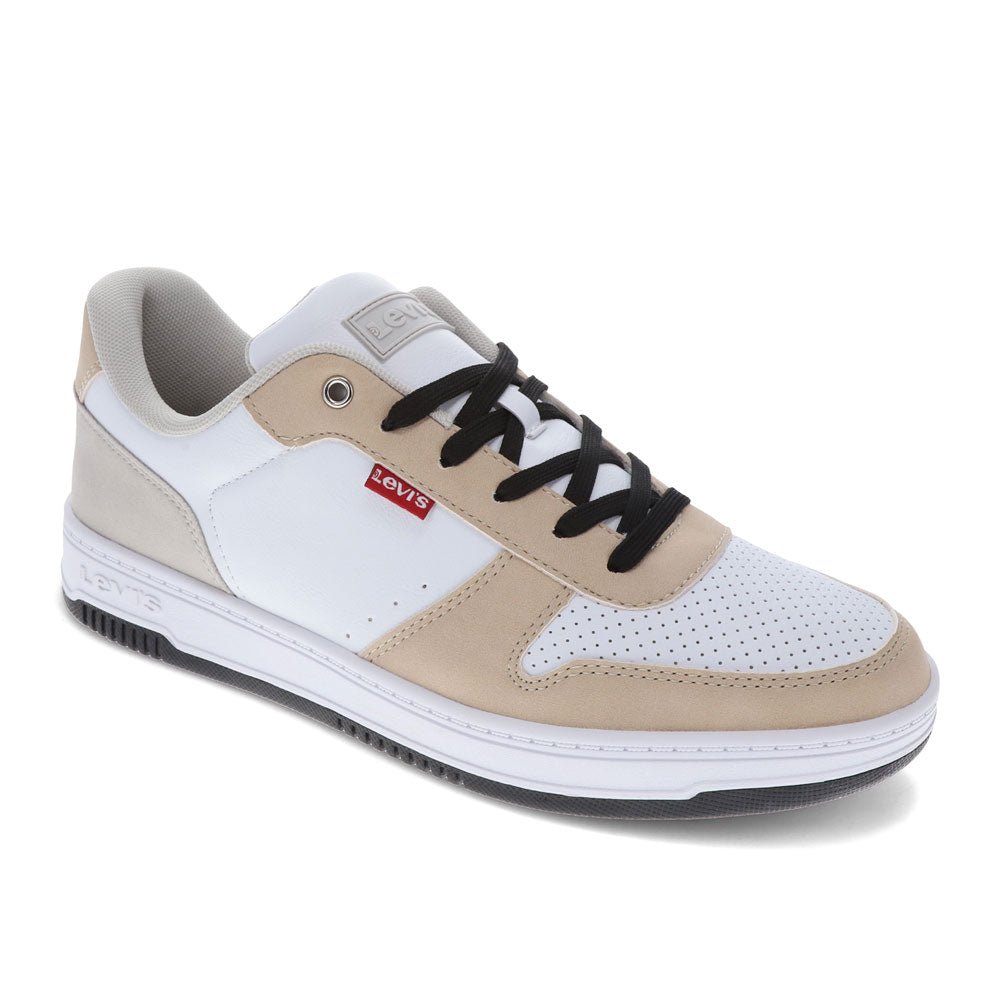 White/Tan-Levi's Mens Drive Lo CBL 2 Vegan Leather Casual Lace Up Sneaker Shoe