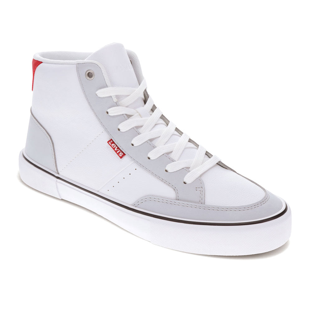 White/Grey/Red-Levi's Mens Munro Mid Vegan Leather Casual Lace Up Sneaker Shoe