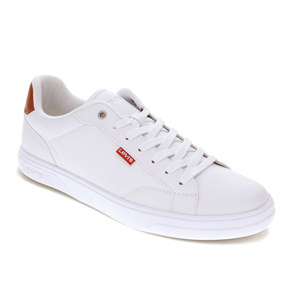 White/Tan-Levi's Mens Carter NB Vegan Leather Casual Lace Up Sneaker Shoe