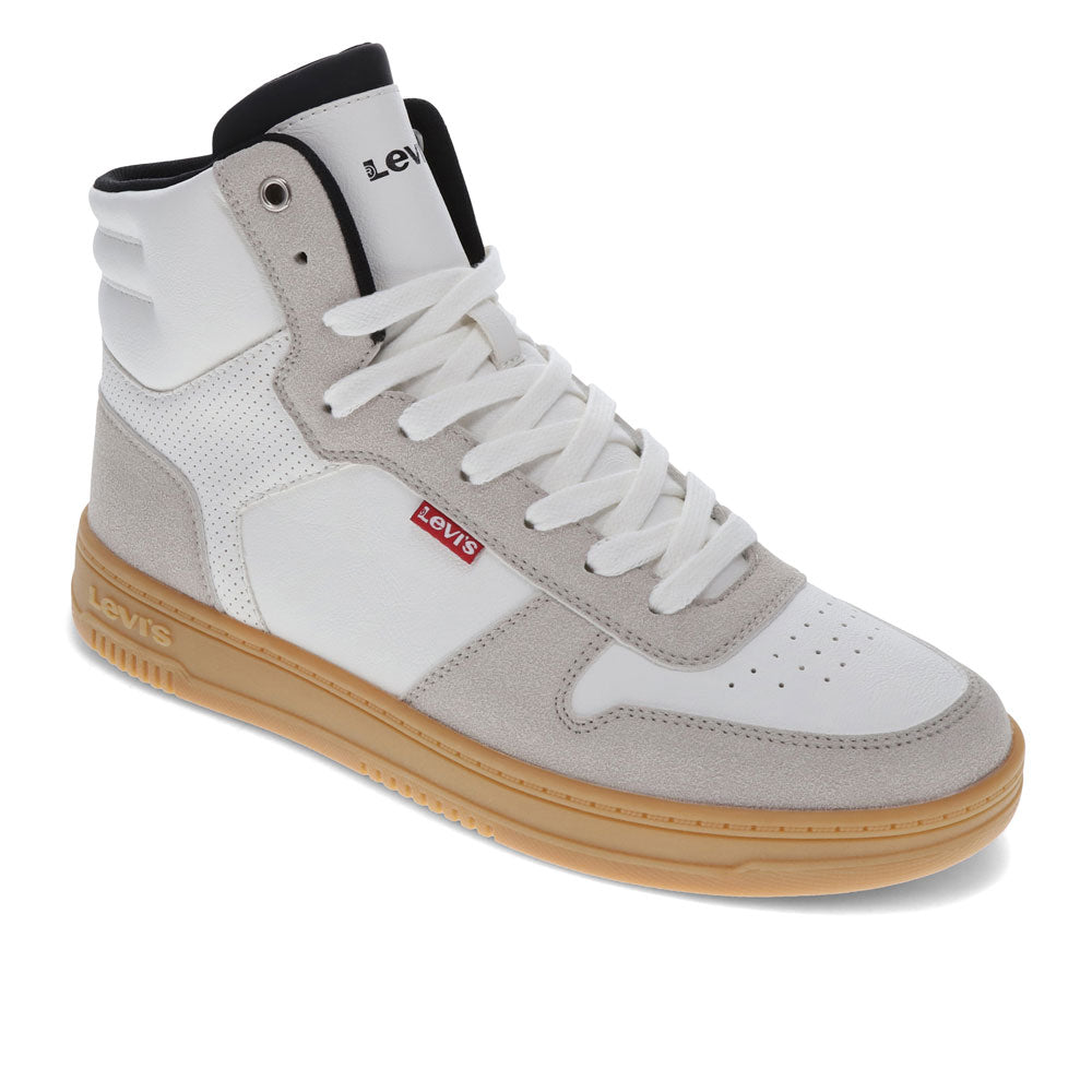 Winter White/Gum-Levi's Mens Drive Hi 2 Synthetic Leather Casual Hightop Sneaker Shoe