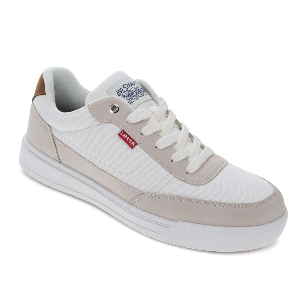 White/Natural-Levi's Mens Aden Genuine Suede and Canvas Lace Up Sneaker Shoe