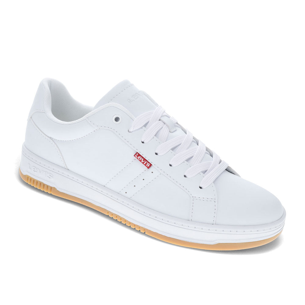 White/Gum-Levi's Mens Carson Synthetic Leather Casual Lace Up Sneaker Shoe