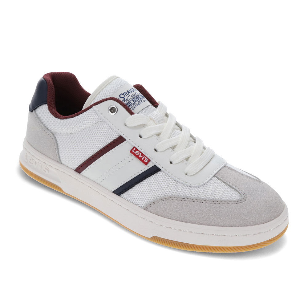 White/Navy/Burgundy-Levi's Mens Zane Synethetic Leather Casual Lace Up Sneaker Shoe