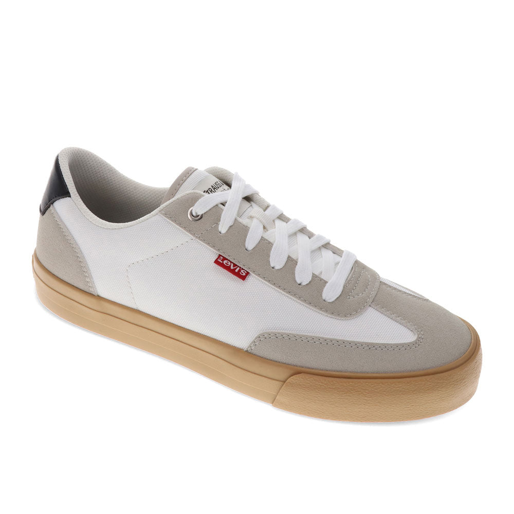 White/Natural/Gum-Levi's Mens Lux Vulc Textured Fabric Casual Lace Up Sneaker Shoe