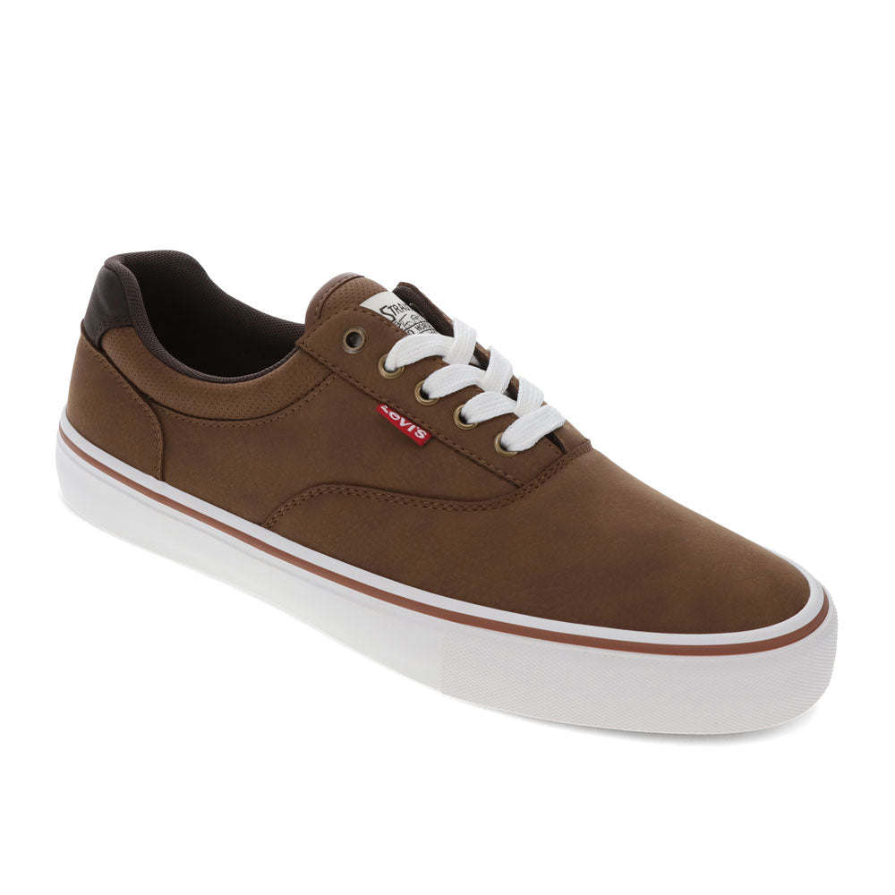 Chestnut/Dark Brown-Levi's Mens Thane Synthetic Leather Casual Lace Up Sneaker Shoe