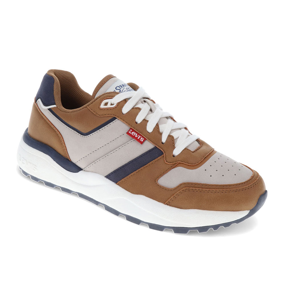 Stone/Tobacco/Blue-Levi's Mens Dash Synthetic Leather Casual Lace Up Sneaker Shoe