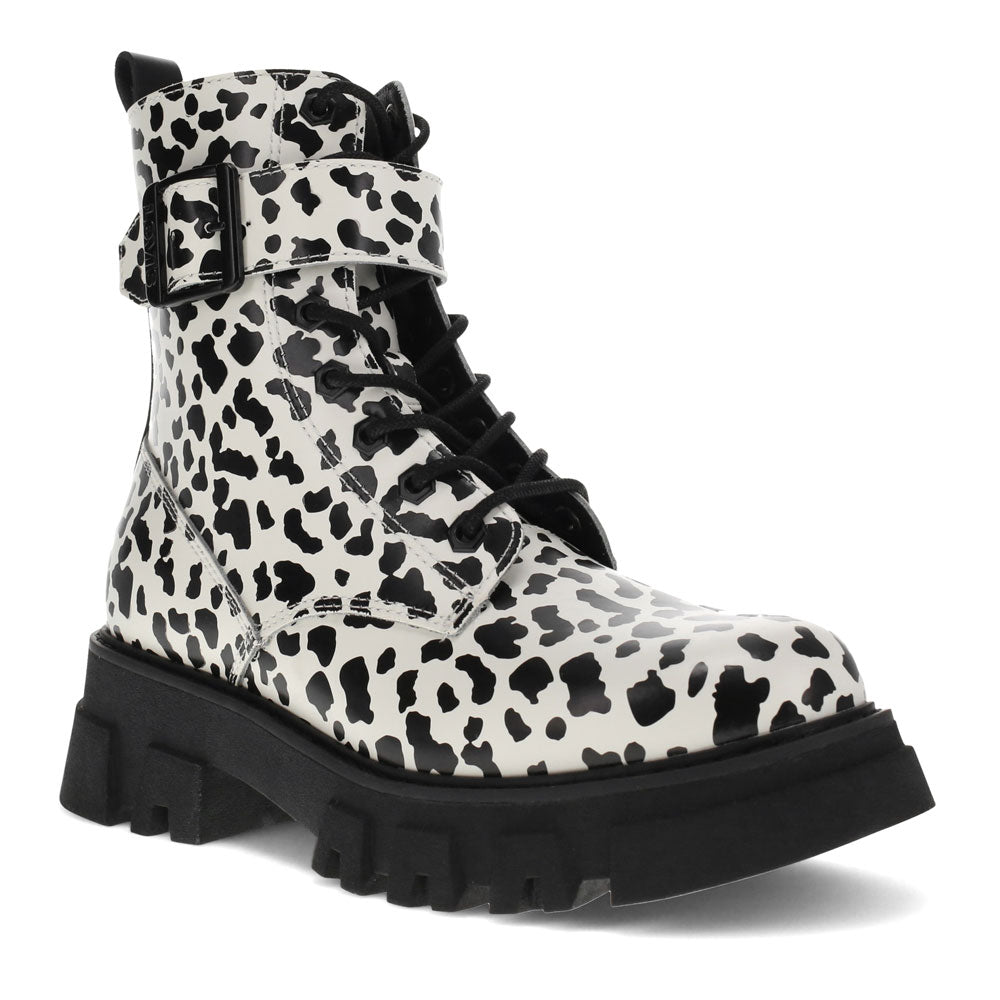 Black/Cream-Levi's Womens Giselle Genuine Leather Military Inspired Fashion Platform Boot