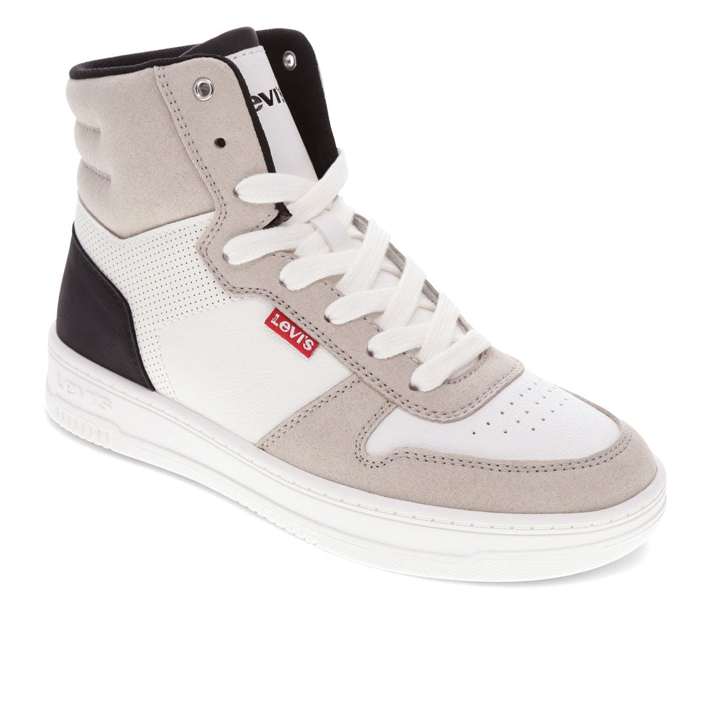 White/Sand/Black-Levi's Womens Drive Hi 2 Vegan Leather Casual Hightop Sneaker Shoe