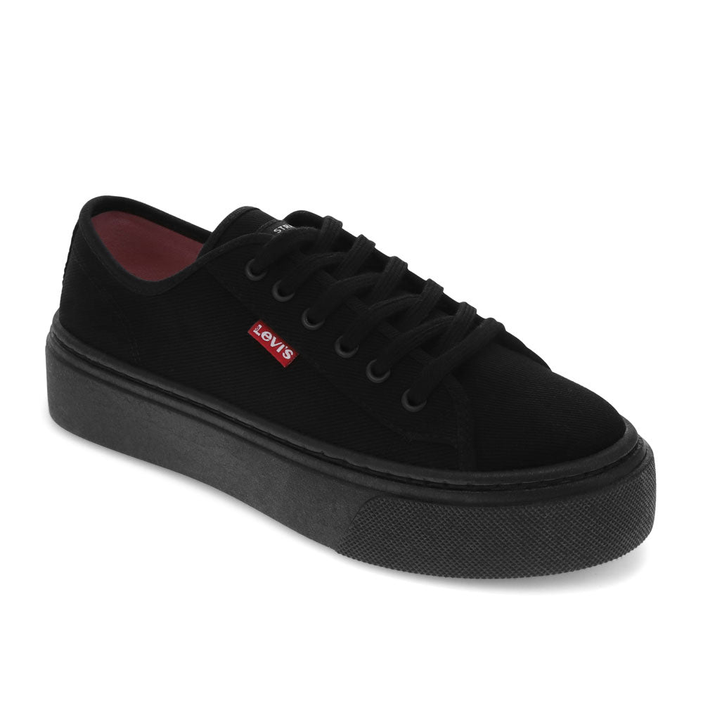 Black Mono-Levi's Womens Dakota CVS Twill Lowtop Casual Lace Up Sneaker Shoe