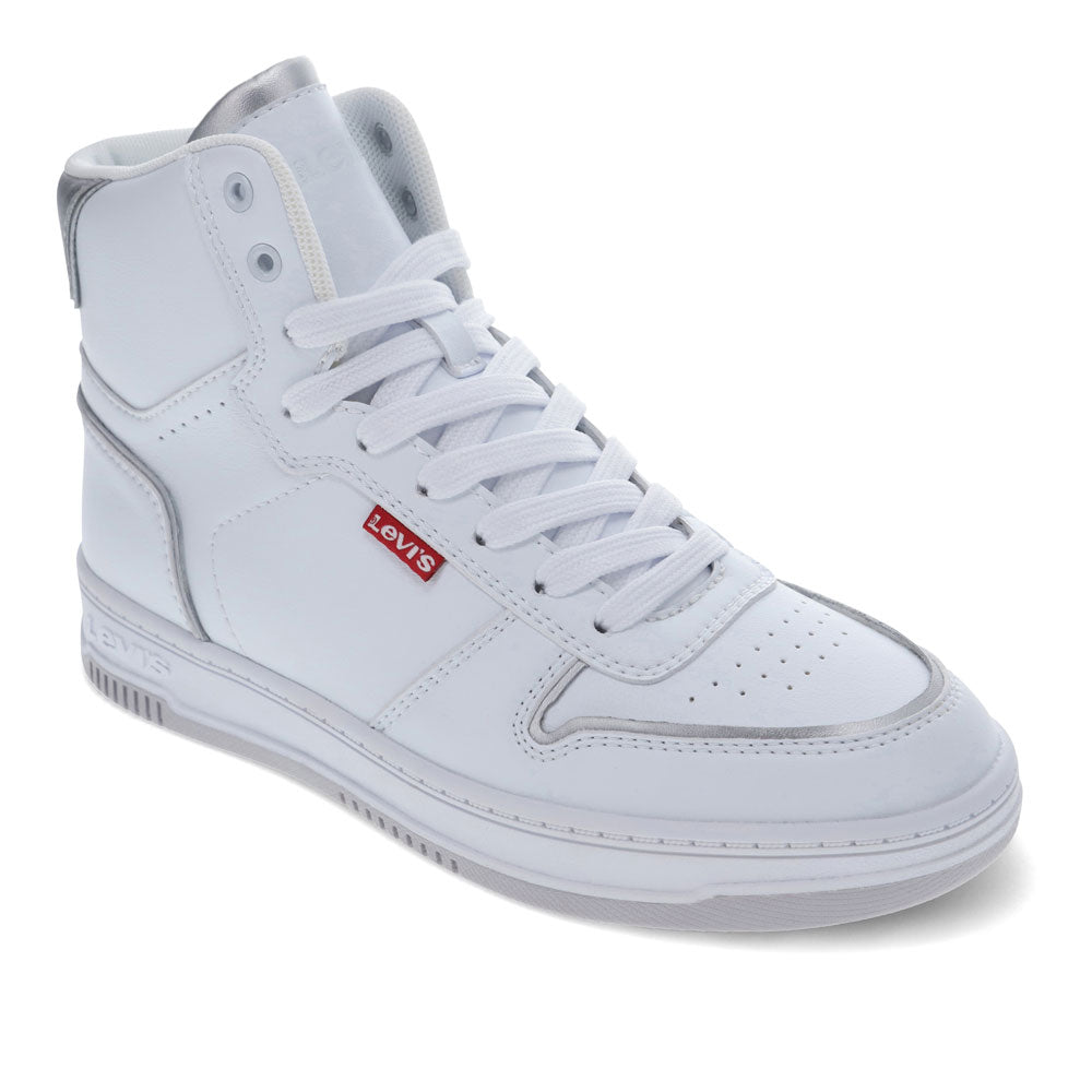 White/Silver-Levi's Womens Drive Hi Synthetic Leather Casual Hightop Sneaker Shoe