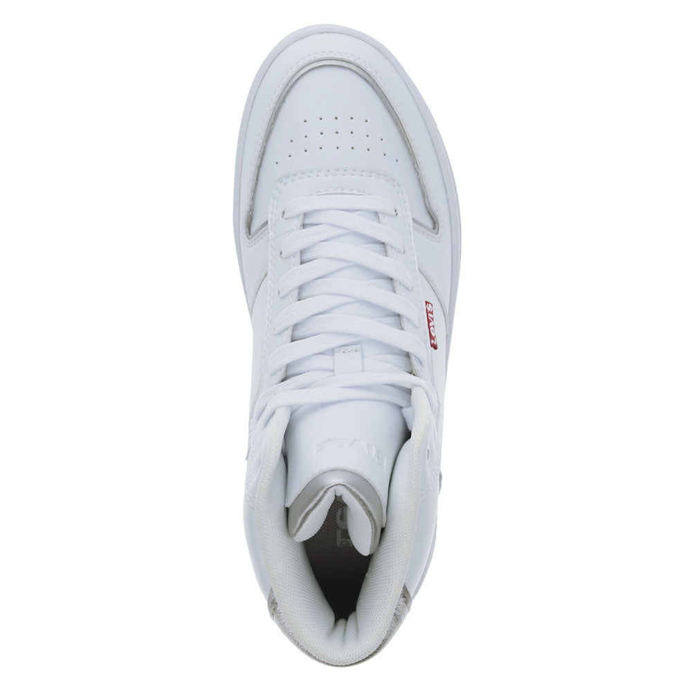 White/Silver-Levi's Womens Drive Hi Synthetic Leather Casual Hightop Sneaker Shoe