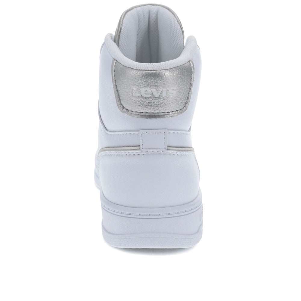 White/Silver-Levi's Womens Drive Hi Synthetic Leather Casual Hightop Sneaker Shoe