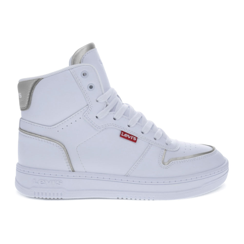 White/Silver-Levi's Womens Drive Hi Synthetic Leather Casual Hightop Sneaker Shoe