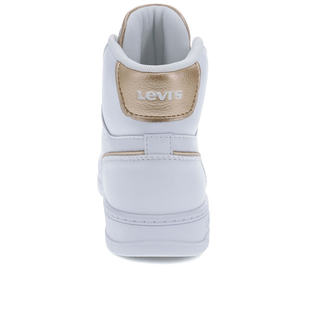 White/Gold-Levi's Womens Drive Hi Synthetic Leather Casual Hightop Sneaker Shoe