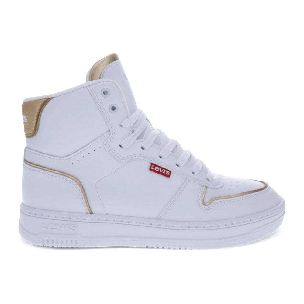White/Gold-Levi's Womens Drive Hi Synthetic Leather Casual Hightop Sneaker Shoe