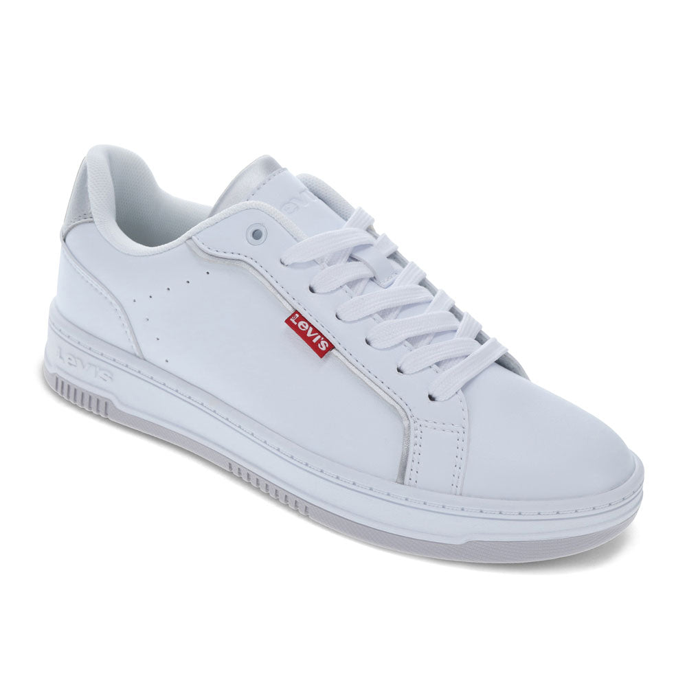 White/Silver-Levi's Womens Carrie Synthetic Leather Casual Lace Up Sneaker Shoe