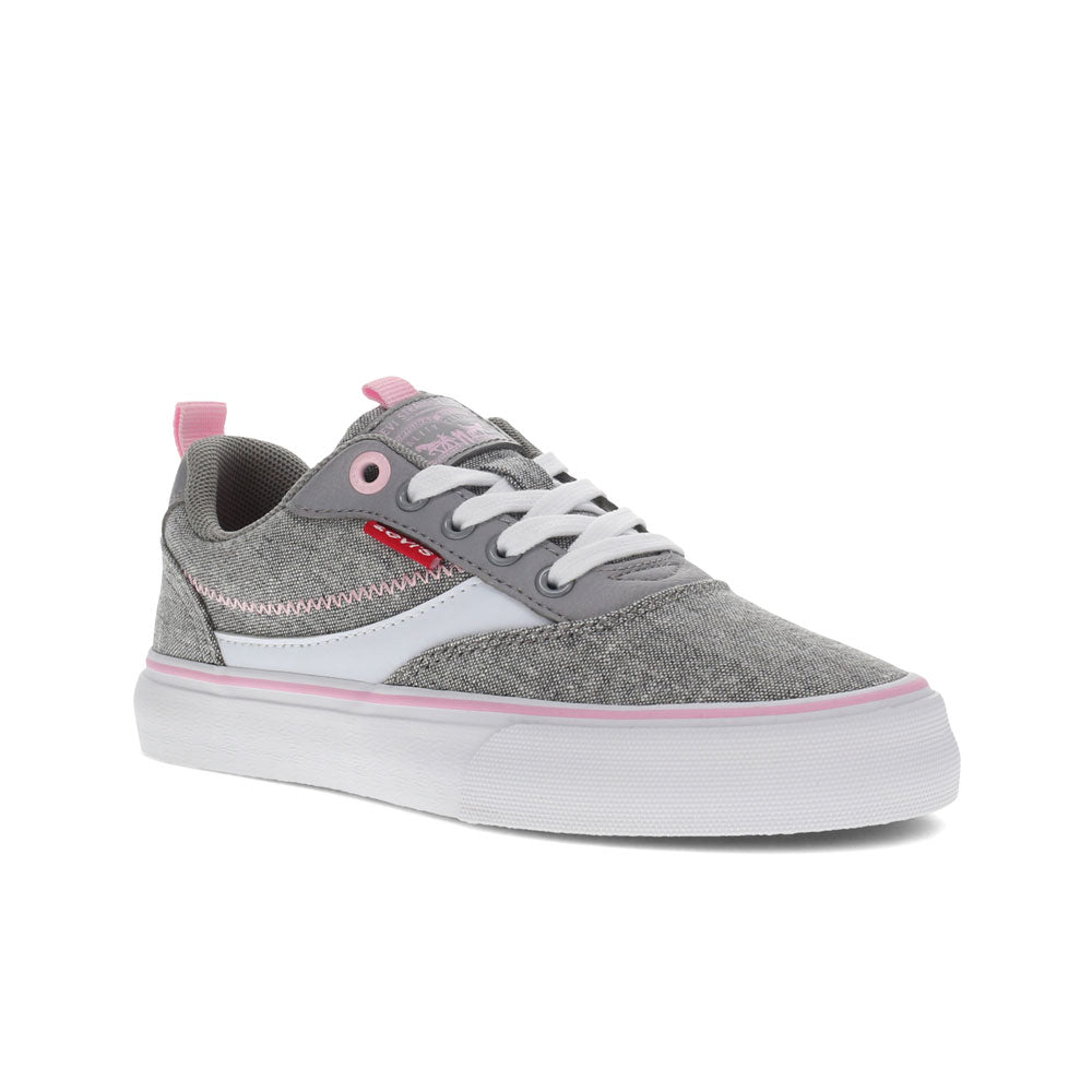 Grey/Pink-Levi's Kids Naya CHM Floral Casual Vegan Chambray Lace Up Lowtop Sneaker Shoe