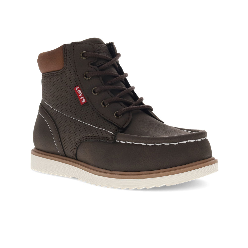 Brown/Tan-Levi's Kids Dean Waxed UL NB Vegan Synthetic Lace-up Rubber Sole Sneaker Boot