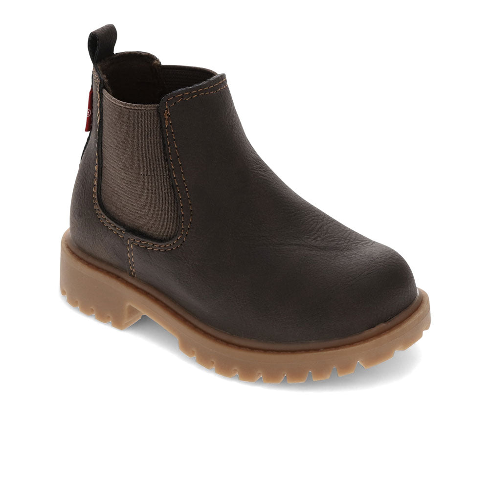 Dark Brown-Levi's Toddler Buckley WX Unisex Vegan Leather Lace-up Rubber Sole Chelsea Boot