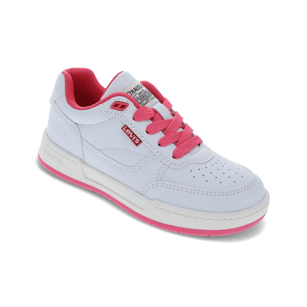 White/Fuschia/Coral-Levi's Kids La Jolla Unisex Synthetic Leather Casual Lace Up Sneaker Shoe