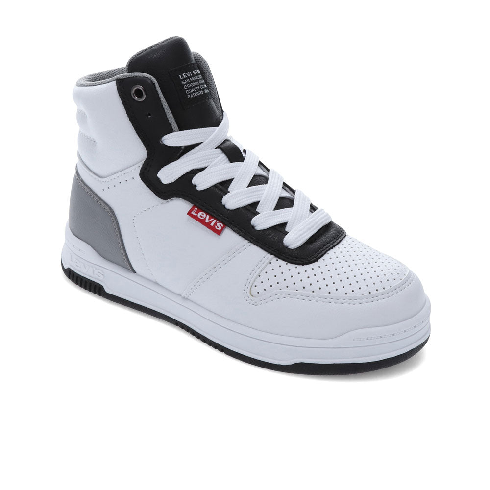 White/Black/Grey-Levi's Kids Drive Hi Unisex Vegan Synthetic Leather Casual Hightop Sneaker Shoe