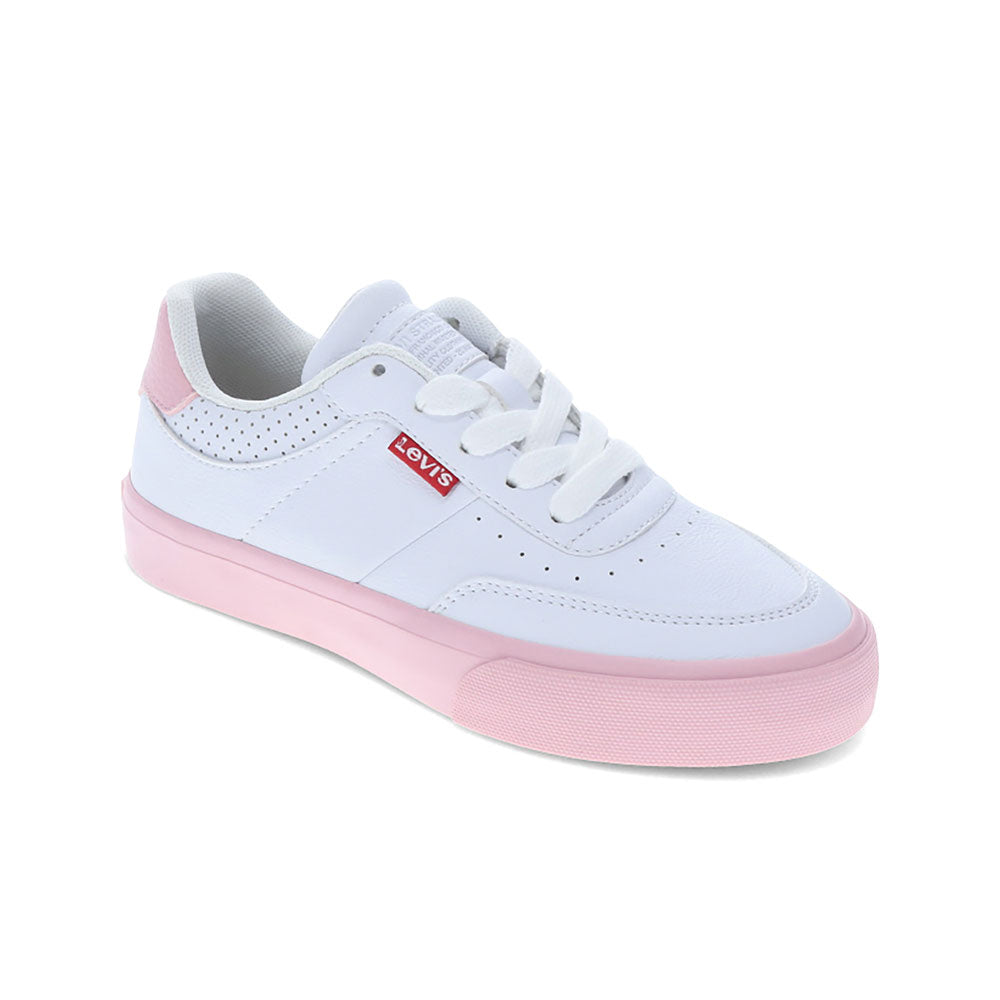 White/Pink-Levi's Kids Maribel CB UL Unisex Vegan Synthetic Leather Lace Up Lowtop Sneaker Shoe