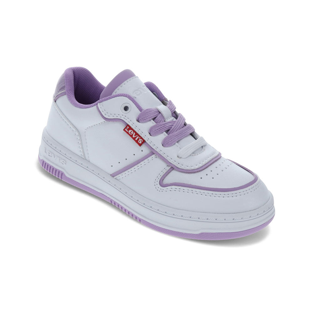 White/Lavender-Levi's Kids Drive Lo Unisex Synthetic Leather Casual Lowtop Sneaker Shoe