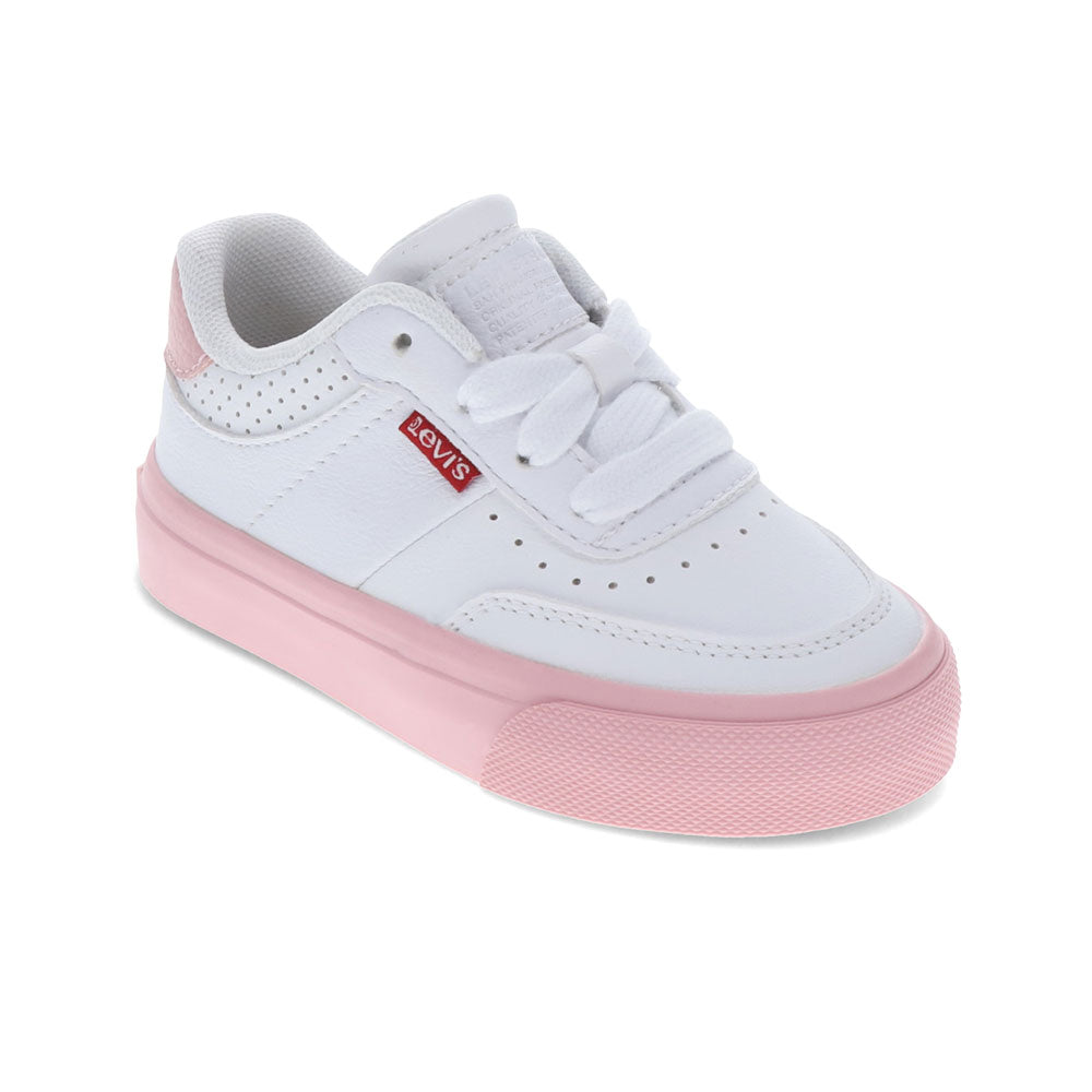 White/Pink-Levi's Toddler Maribel CB UL Vegan Leather Lowtop Casual Lace Up Sneaker Shoe