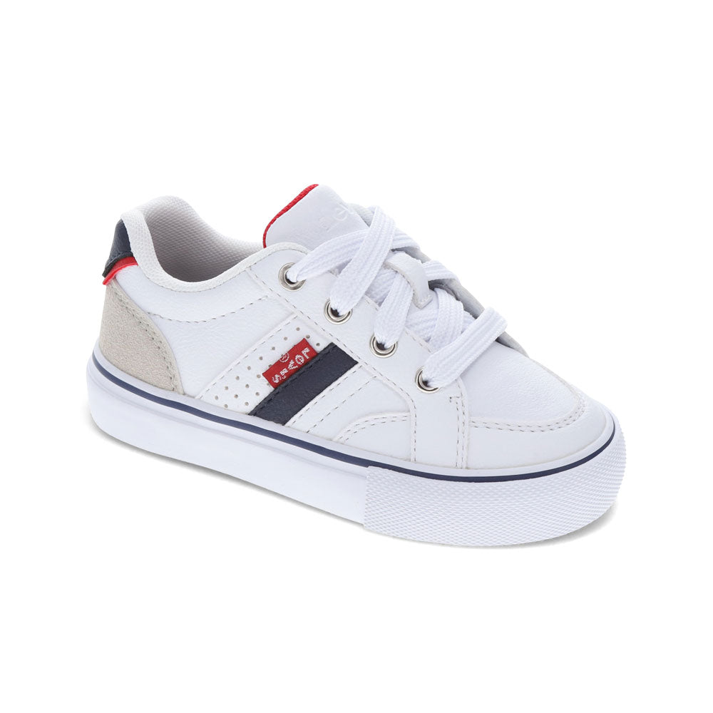 White/Gray-Levi's Toddler Avery Unisex Synthetic Leather Casual Lace Up Sneaker Shoe