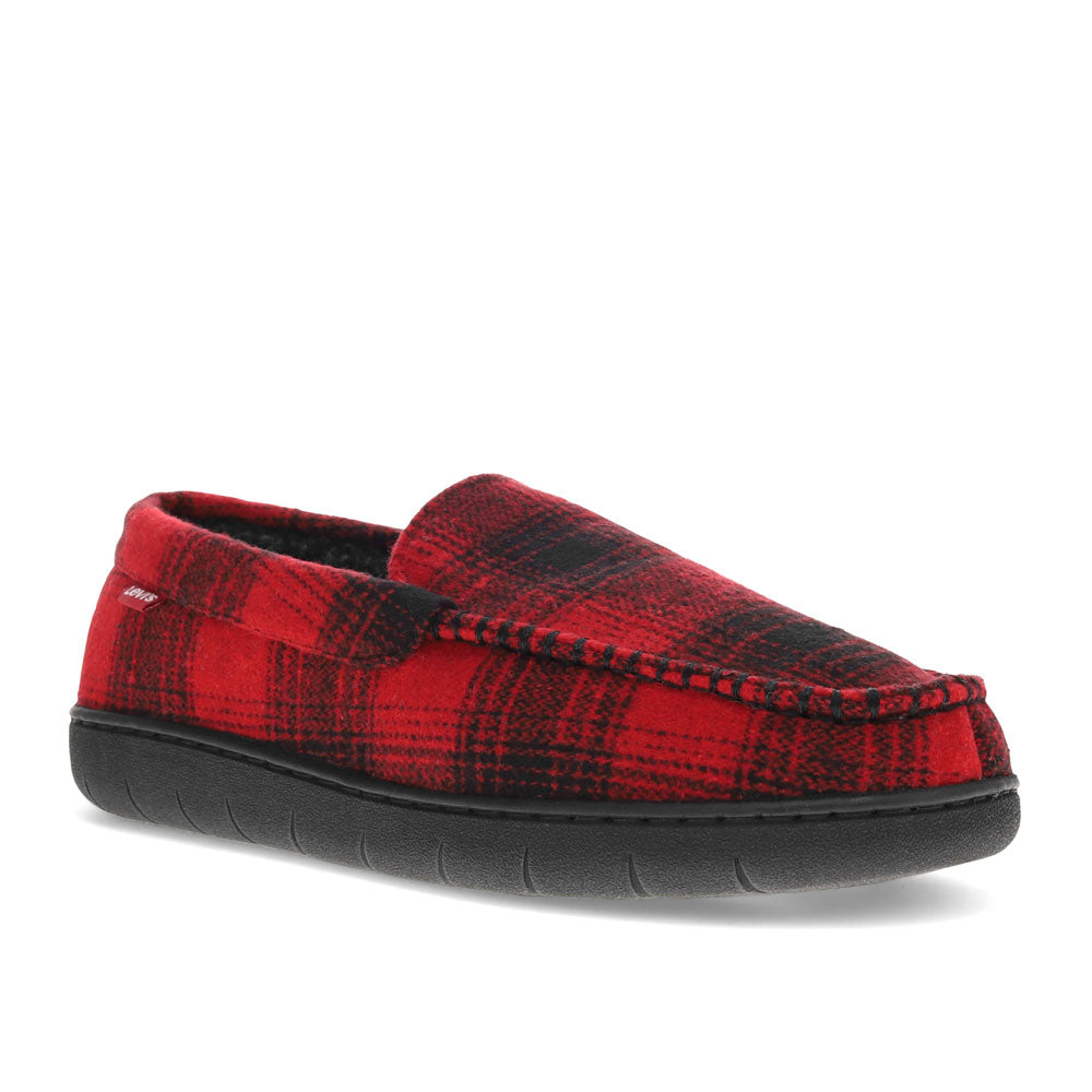 Black/Red-Levi's Mens Fields Buffalo Flannel Comfort Venetian Indoor/Outdoor Slipper Shoe