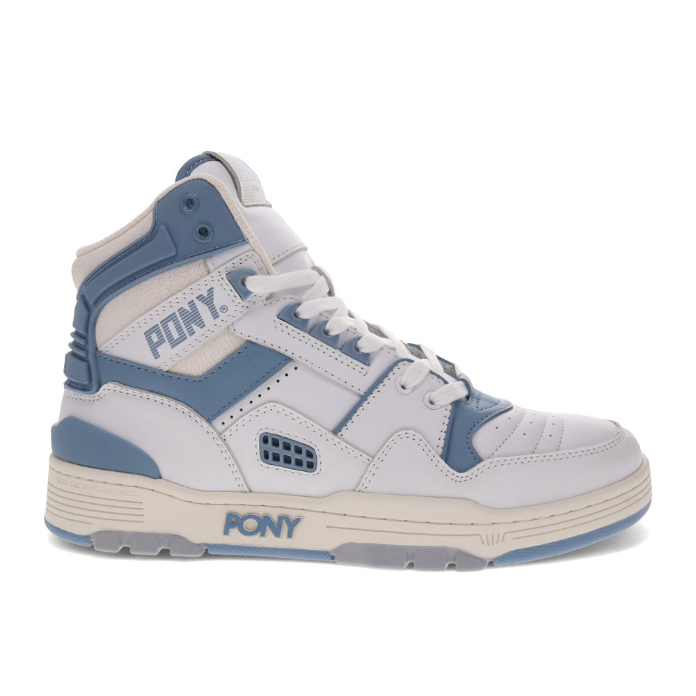 White/Blue Shadow/Snow White-PONY Mens M100 High Genuine Leather Premium Lace Up Athletic Sneaker Shoe